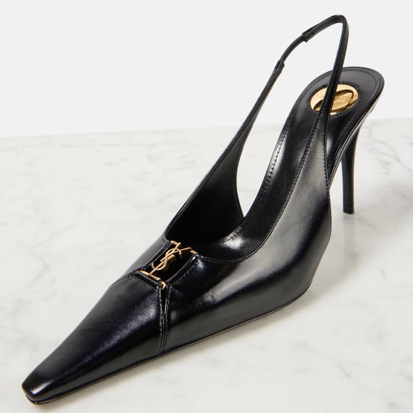 SAINT LAURENT Babylone 90 YSL logo cutout leather slingback pumps heels - Picture 4 of 6